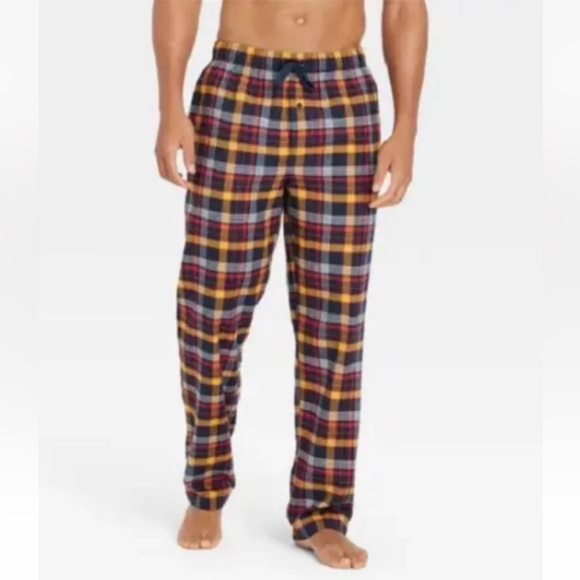 Goodfellow & Co Mens Flannel Pajama Pants Lounge Blue Red Gold Plaid - Picture 1 of 10